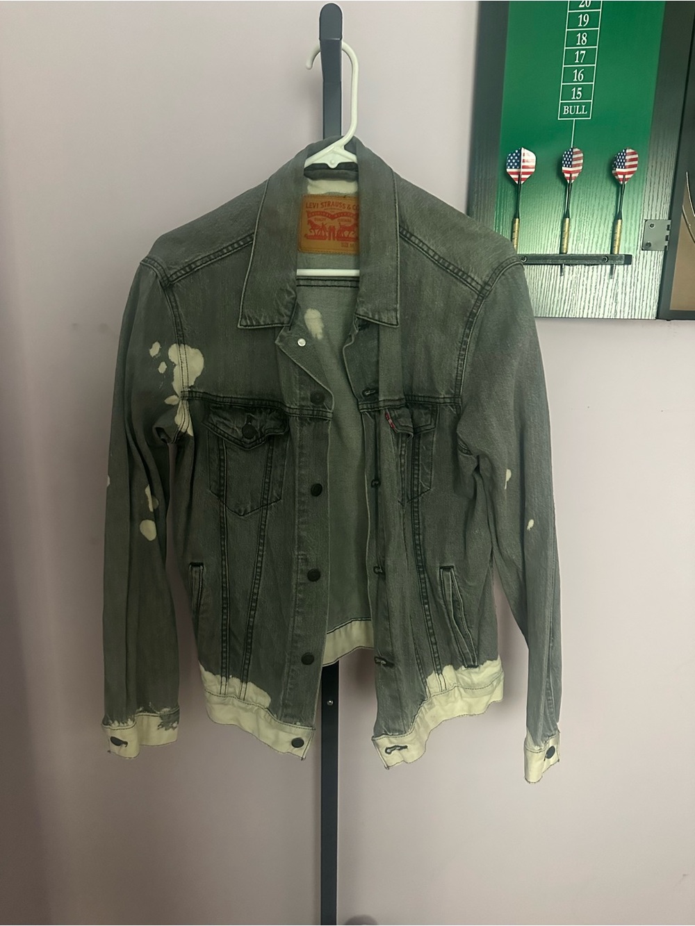Levi's Distressed Green Denim Jacket with Paint-Splatter Detail